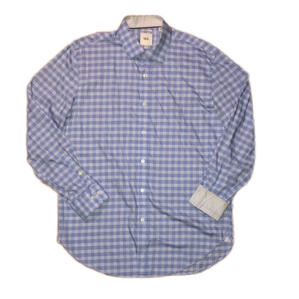 WRK Slim Fit Gingham Plaid Button Down Shirt, size Large